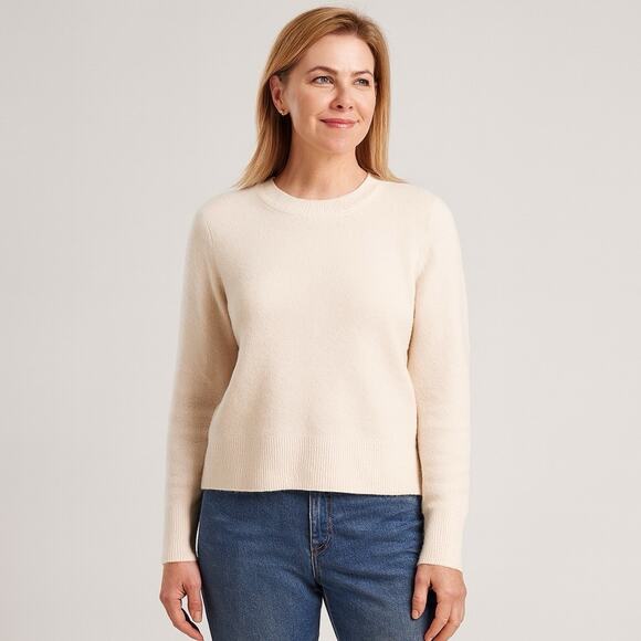 NWT Vince Womens L Wool Blend Sweater Ivory Crew Neck Textured Knit Lightweight - Picture 1 of 16